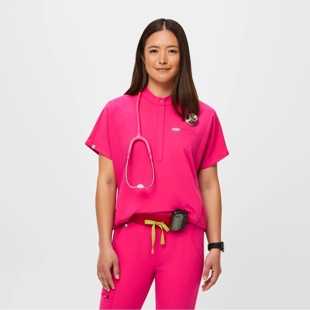 FIGS Shocking Pink MONTEX Mock Neck Scrub Top, XS